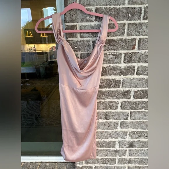 Oh Polly Pink Satin Cowl Neck Dress - Picture 2 of 11